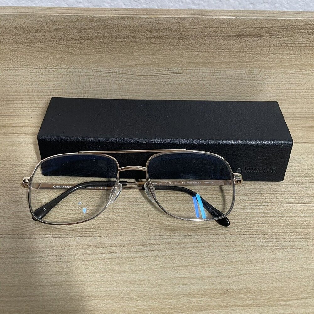 Charmant CH8105 GP 57-18-145mm Pure Titanium Eyeglasses &‎ Case Gold FRAMES ONLY
